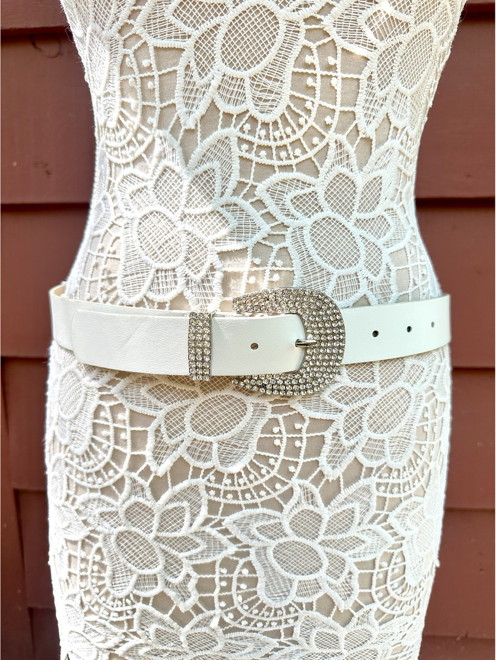 White Rhinestone Buckle Belt